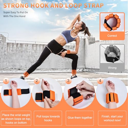 Pilates Wrist and Ankle Weights for Women, Adjustable 2 lbs Weighted Bangles for Men 1LB Each Arm Bands Foot Leg Weights for Walking Yoga Training Exercise Running Set of 2