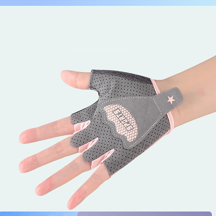 Kids-Fingerless-Cycling-Gloves Non-Slip Exercise Gloves for Youth Girls - color: Pink, size: Large