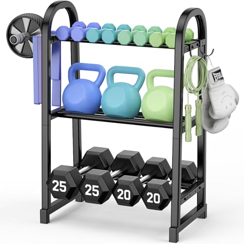 3 Tier Dumbble Rack - 360LB Capacity Adjustable Dumbbell Storage Rack Space-Saving Home Gym Weight Rack For Dumbbells And Kettlebells With Hooks (Dumbbell Rack Stand Only) - size: 18.5''Length