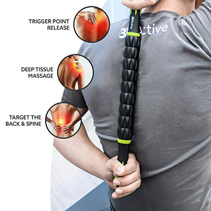 3DActive Massage Roller Stick for Muscle Recovery, Deep Tissue & Trigger Point Massage Muscleroller for Athletes for Post-Workout Recovery, Relieve Cramps & Release Muscle Tension - Green