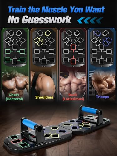Push Up Board 20-In-1 Workout Equipment, Pushup Board with Handles, Puzzle-Style Snap Design with Square Slots, Home Gym Fitness Equipment for Chest, Shoulders, Back & Triceps, Men and Women