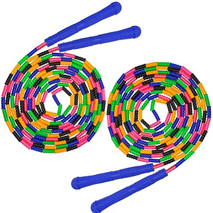 Coolrunner 16 FT Long Jump Rope(2 PACK), Double Dutch Jump Ropes, Soft Beaded Skipping for Kids Adults, Plastic Segmented Long Enough for 4-5 Jumpers - color: Blue