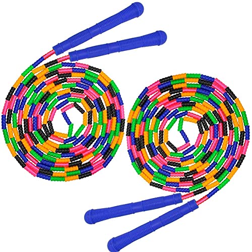 Coolrunner 16 FT Long Jump Rope(2 PACK), Double Dutch Jump Ropes, Soft Beaded Skipping for Kids Adults, Plastic Segmented Long Enough for 4-5 Jumpers - color: Blue