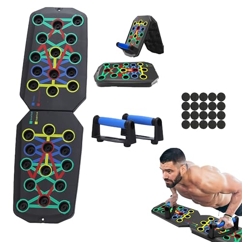Push-up board, 20 in 1 Exercise Pushup Bar Handles Foldable Home Workout Equipment with Color-Coded System Multi-Functional Pushup Stands for Strength Training, Chest, Arms & Core, Portable Gym for Men & Women Fitness Accessories