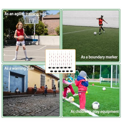 Red-White Soccer Agility Pole Set Rubber Base Dribbling Stick Traffic Warning Sign Pole Multifunctional Training Pole - color: Pack of 12, style: 4.9 FT