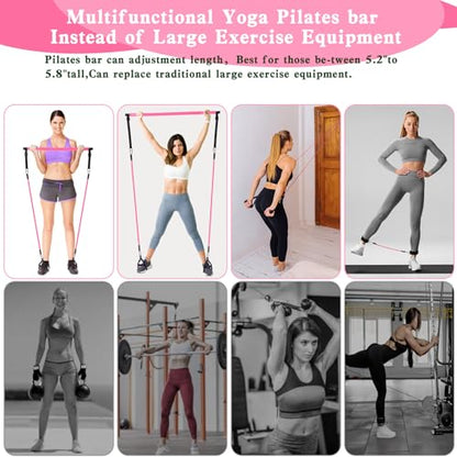Pilates Bar Kit with Resistance Bands,Pilates Bar with Stackable Bands Workout Equipment for Legs,Hip,Waist and Arm,Exercise Fitness Equipment for Women & Men Home Gym Yoga Pilates - color: Rose