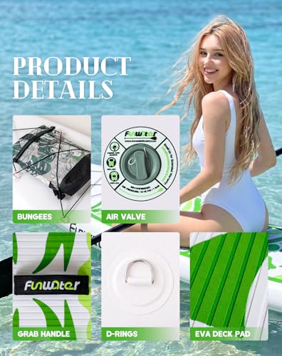 FunWater Inflatable Ultra-Light Stand Up Paddle Board for All Skill Levels with Premium SUP Paddleboard Accessories,Non-Slip Comfort Deck for Youth & Adults