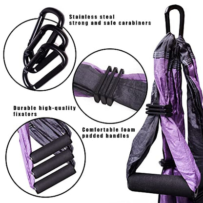 Aerial Yoga Swing Set - Yoga Hammock Hanging Swing - Aerial Sling Inversion Fly Kit - Acro Yoga Inversion Tool - Antigravity Toga Sling - Suspension Trapeze (Grey-Lilac)