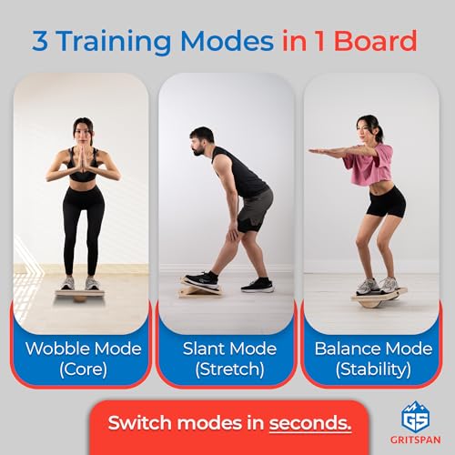 3-in-1 Slant Board for Calf Stretching, 180°/360° Adjustable Balance Board & Wobble Board with Training Poster, Squat Wedge, 5 Angle Wooden Incline Board, Physical Therapy, Home Gym Fitness