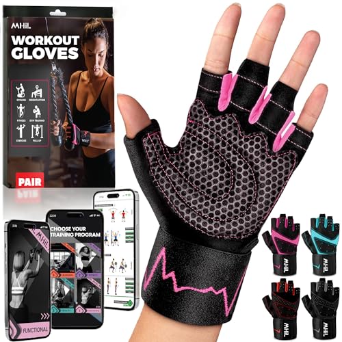 Workout Gloves for Women – Breathable Gym Gloves for Women with Palm Protection and Enhanced Grip – Padded Weight Lifting Glove for Womens with Wrist Wraps Support Weightlifting Exercise Cycling