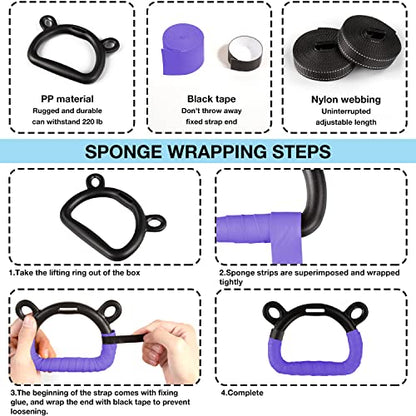 Kids Gymnastic Rings Pull up Rings for Chlidren Exercise,Indoor Gym Ring,Kids Gymnastics Rings with Adjustable Straps,Load Bearing 220lb(NO Bar) - color: Purple