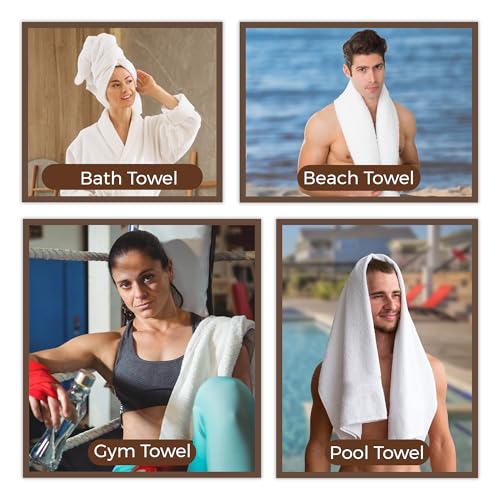 Cotton Small White Bath Towels Bulk 24 x 48 |12 Pack Economy Multipurpose Cheap Towels for Hotel, Sauna, Pool, Gym, Spa | Highly Absorbent & Quick Drying Hotel Towel for Bathroom. - size: 24x48