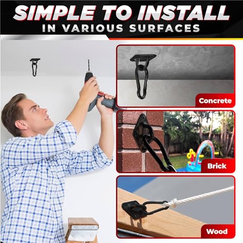 [Upgraded] 1700 lb Capacity 2PCS M10 Stainless Steel Pad Eye Hooks+2PCS 10MM Snap Hook + 8PCS Heavy Duty Screws for Hammock Hanging Kit, Swing Hanging, Wall/Ceiling Mount, Indoor & Outdoor