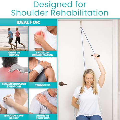 Vive Shoulder Pulley for Physical Therapy - Rotator Cuff Pain Pulley System - Over Door Rehab Exerciser - with Durable Metal Pulley & Comfortable Padded Handles - size: Metal Door Anchor