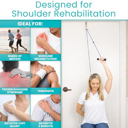 Vive Shoulder Pulley for Physical Therapy - Rotator Cuff Pain Pulley System - Over Door Rehab Exerciser - with Durable Metal Pulley & Comfortable Padded Handles - size: Metal Door Anchor