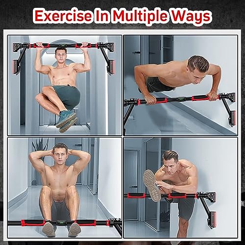 Pull Up Bar - Two-way Support Strength Training Chin up Bar for Doorway without Screws, Portable Pullup Bar for Home Gym Exercise Fitness with Level Meter, Adjustable Width, Max Load 880 LBS