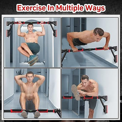 Pull Up Bar - Two-way Support Strength Training Chin up Bar for Doorway without Screws, Portable Pullup Bar for Home Gym Exercise Fitness with Level Meter, Adjustable Width, Max Load 880 LBS
