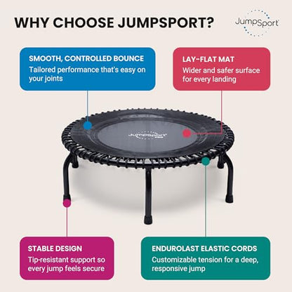 JumpSport 350 PRO 39 Inch Fitness Trampoline Indoor Rebounder Cardio Workout Equipment 300 lb Capacity - color: Matte Black