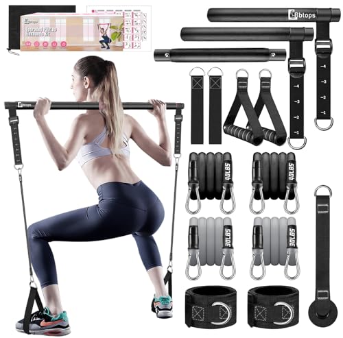 Pilates Bar Kit with Resistance Bands,Pilates Bar with Stackable Bands Workout Equipment for Legs,Hip,Waist and Arm,Exercise Fitness Equipment for Women & Men Home Gym Yoga Pilates - color: Matte Black
