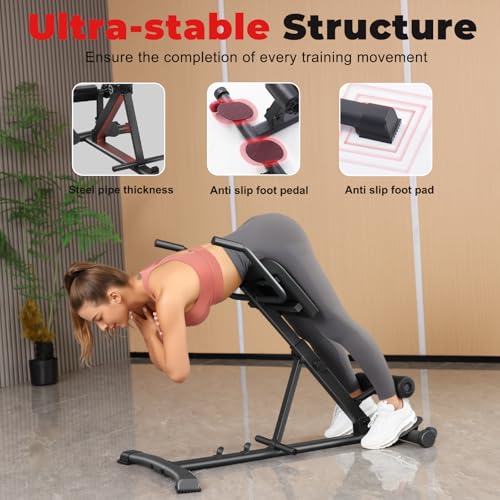 BODY RHYTHM Adjustable & Foldable Roman Chair, Hyperextension Bench, Optional Ab Workout Machine, Back Extension Bench for Glute, Hamstring and Lower Back, Adjustable Exercise Equipment for Home Gym.
