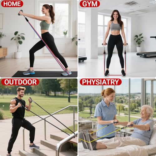 READAEER Resistance Bands, 10-150 LBS Exercise Bands with Handles, Ankle Straps & Door Anchor, Adjustable Workout Bands for Full Body Strength Training, Home, Gym & Travel - size: 10-150LBS