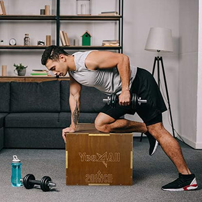 Yes4All Plyo Box, 3-in-1 Wooden Box Jump for Home Gym, Lunges, Squats, Dips - color: B. Wood - Espresso, style: 20" x 18" x 16"