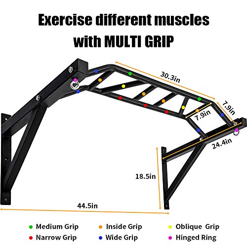 Wall Mounted Pull Up Bar and Dip Station, Heavy Duty Wall Mount Pull-up Chin Up Bar Multifunctional Home Gym Workout Indoor Exercise Equipment Support to 440 Lbs - style: Multi-grip