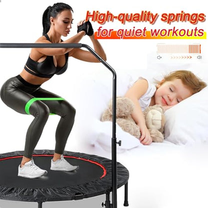 40'' Fitness Trampoline with 4 Levels Height Adjustable Foam Handle, Foldable Mini Rebounder for Adults Home Indoor Workout, 6-Leg Exercise Trampoline, Max Load 330lbs - color: Black without Handle