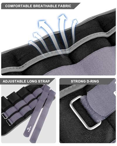 Fragraim Adjustable Ankle Weights 1-3/4/5/6/8/10/12/15/20 LBS Pair with Removable Weight for Jogging, Gymnastics, Aerobics, Physical Therapy - color: dark Grey - double buckle, style: 10 lbs each( 20 lbs pair)