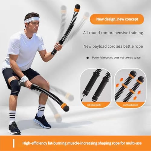 Adjustable Ropeless Battle Ropes, Weighted Cordless Battle Ropes with Storage Bag, Home Exercise Equipment Z-Rope for Full Body Training HIIT, Cardio, Strength & Muscle Training (Black)