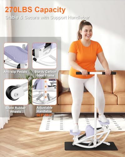 Rocking Steppers for Exercise at Home, Rocker Stepper Side to Side with Resistance Bands & Handlebar for Full Body Workout, Low-Impact Lateral Stepper Exercise Machine with Digital Monitor