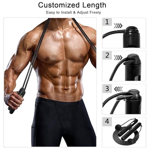 Jump Rope with Counter, 2 in 1 Weighted Cordless & Corded，Smart LCD Display Tracks Calories, Time & Jumps，Adjustable Length with Steel Ball Bearings for Home Gym, Fat Burning, Boxing, HIIT，For Men & Women