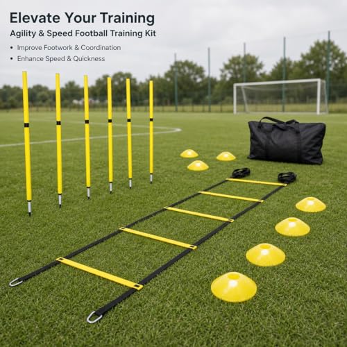 predolo Agility Ladder Speed Training Kit, Soccer Training Equipment Set, PP Rung Agility Ladder Synthetic Material Disc Cones with Storage Bag - style: Yellow Agility Ladder Training
