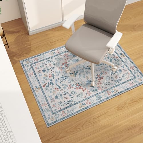 Office Chair Mat for Hardwood Floor, 48"x36" Easy Glide Computer Desk Mat Protector for Rolling Chair Under Desk Rug Nonslip Backing, Machine Wash, (Floral) - color: White, size: 36"x48"