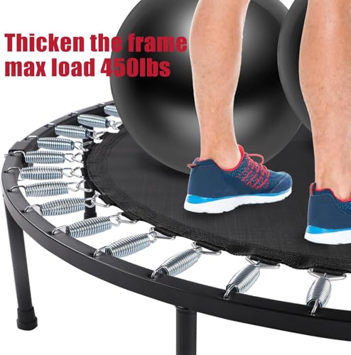 40" Foldable Mini Trampoline for Kids & Adults, Fitness Rebounder with 5-Level Adjustable Foam Handle, Max Load 450 lbs, Indoor/Outdoor Exercise Trampoline for Home Workouts (Red)