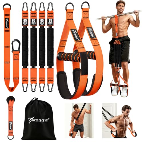 Pull Up Assistance Bands, Heavy Duty Resistance Bands with Handles, Exercise Band with Door Anchor, Adjustable Workout Band Set for Pull Up Bar, Full Body Strength&Muscle Training, Recovery, Home Gym - color: Orange