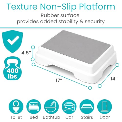 Vive Bath Shower Step Stool (4.5") - Slip Resistant, Stackable, Indoor/Outdoor - Safety Stepping Stool Bathroom Aid for Adults, Handicap, Elderly, Seniors, Bathtub, High Beds, Kitchens - Nonslip