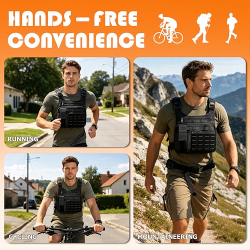KINGSLONG Running Chest Pack, EDC Travel Pack for Hiking (B-Black)
