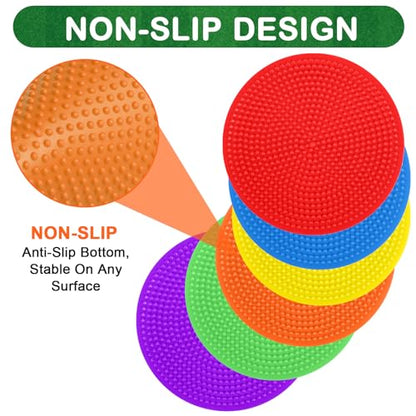 4 Inch & 9 Inch Poly Spot Markers for Gym Floor, Non-Slip Rubber Floor Dots Flat Cones, 6/12/24/60Pcs Agility Markers for Soccer, Basketball, PE Training, Dance & Classroom Activities