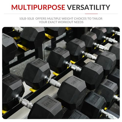 Hex Dumbbells Rubber Coated Hand Weights for Exercises and Fitness, Pairs Set, Multiple Sizes