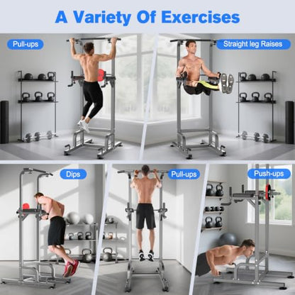 RELIFE REBUILD YOUR LIFE Pull Up Bar Free Standing Power Tower for Home Gym - color: Silver