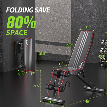 FitinOne Adjustable Folding Weight Bench for Home Gym, 660 lbs Capacity Multi-Functional Workout Bench Sturdy Durable for Full Body - color: Black