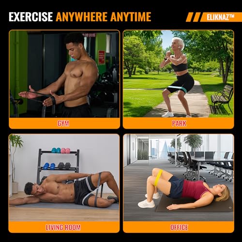Resistance Loop Bands, Exercise Bands,Multi Resistance Levels,Carry Bag, Wrist, Glute, Leg and Arm Workout Bands, Strength Training, Stretching, Physical Therapy,Yoga, Pilates Set of 5 Loops
