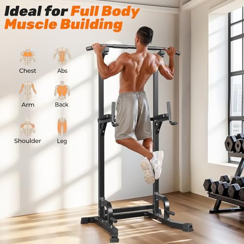 Sportsroyals Power Tower Pull Up Bar Station, 450LBS Stable Pull Up Dip Station for Home Gym Strength Training Equipment | FED Fitness - color: Black