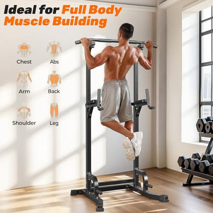 Sportsroyals Power Tower Pull Up Bar Station, 450LBS Stable Pull Up Dip Station for Home Gym Strength Training Equipment | FED Fitness - color: Black