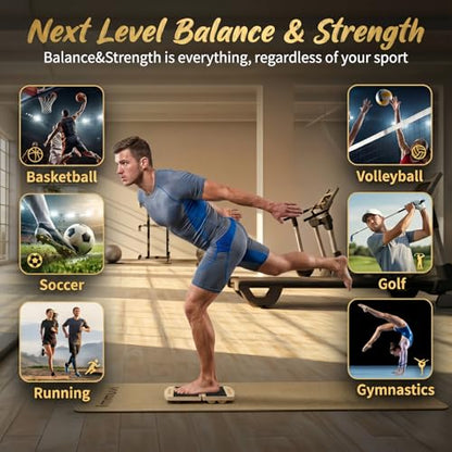 New Immuvi Balance Board for Ankles & Feet Strength | Non-Slip Wooden Stability Trainer | Lightweight & Portable Fitness Equipment for Athletes, Adults, and Kids | Home & Gym Use