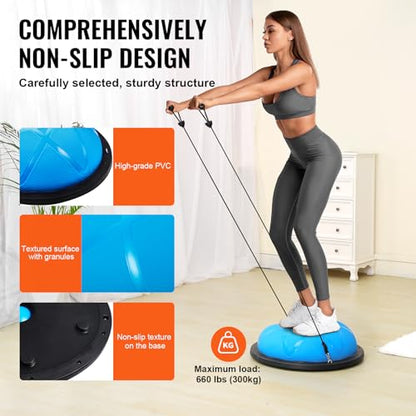 VEVOR Half Exercise Ball Trainer, 23/26 inch Balance Ball Trainer, 1500lbs Capacity Stability Ball, Yoga Ball with Resistance Bands & Foot Pump, Strength Fitness Ball for Home Gym Full Body Workout - color: 23" Particle Blue