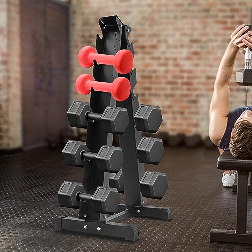 6-Tier Dumbbell Weight Rack, Rubber Encased Exercise & Fitness Hex Dumbbell, Dumbbell Rack Stand for Home Gym – Heavy Duty A-Frame Weight Rack Holds 6 Pairs of Dumbbells, 660 lbs Capacity