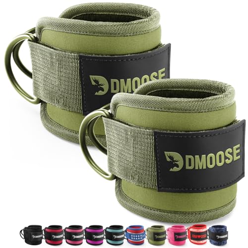 DMoose Fitness Ankle Strap for Cable Machine - One Size Fit with Premium Padding Cuffs, Ankle Bands for Working Out, Booty Workouts, Leg Extension, Hip Abductors, Kickbacks & Lower Body Exercises - color: Olive Green - Pair