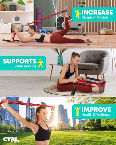 Stretching Strap with Loops, Non Elastic Stretch Band for Physical Therapy - color: Red